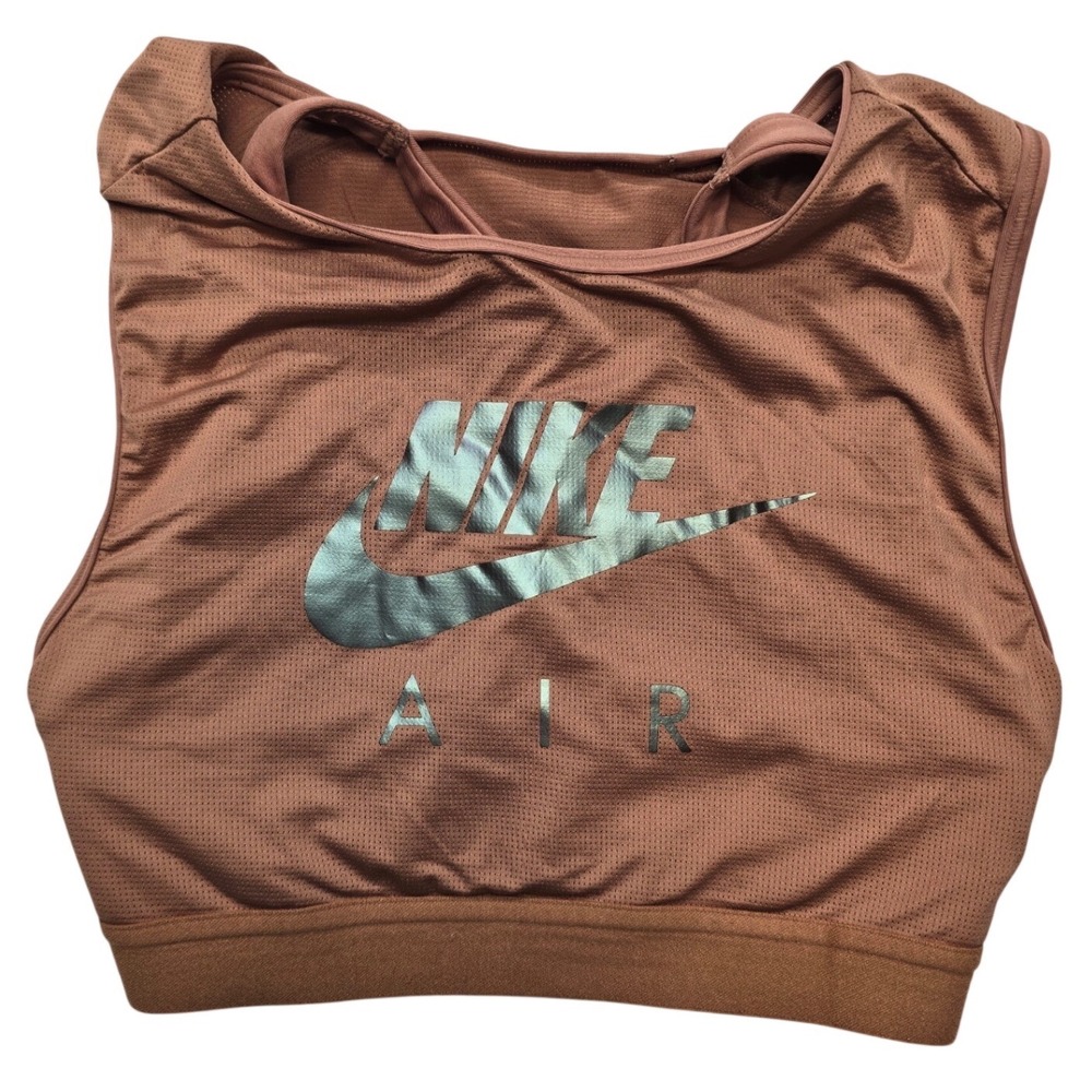 Nike Air Dri-FIT High Neck Sports Bra Metallic Logo Bronze Brown Womens XS